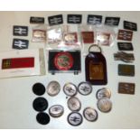 Seven pairs of B.R lapel badges, 12 B.R uniform buttons, railfreight coal badge and 5 English, Welsh