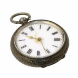 A ladies silver open face pocket watch, the circular white enamel dial with Roman numeral hour