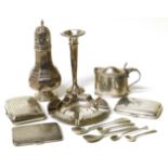 A large selection of silver, to include silver sifter, cigar cases, ashtray, etc, gross weight 17.