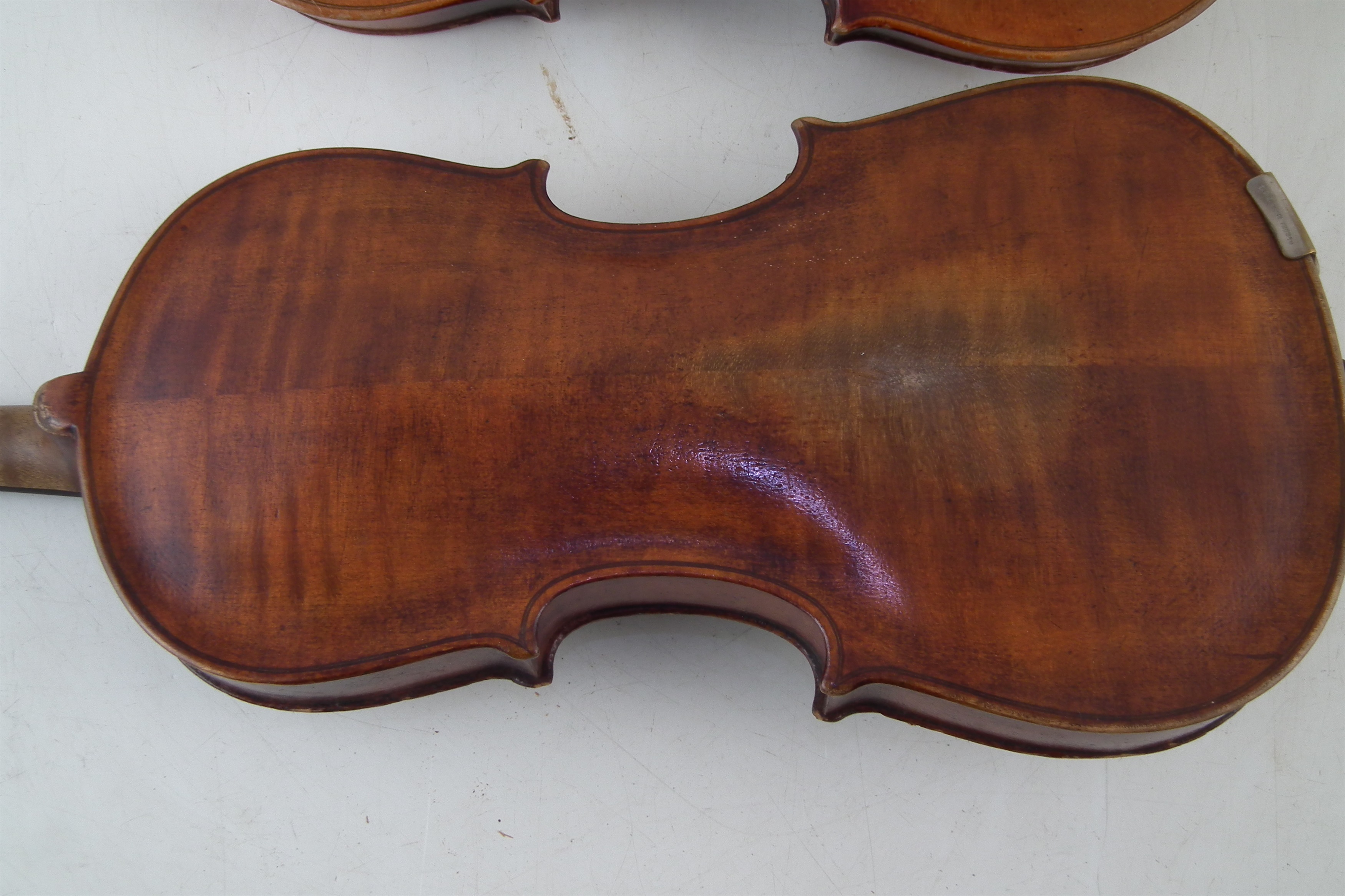 German lion head scroll violin together with one other violin, both with cases. - Image 9 of 14