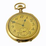 A gold plated Elgin pocket watch, the circular gold tone signed dial with Arabic hour markers,