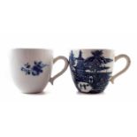 Two Caughley coffee cups circa 1790, one painted with Salopian sprigs, the other printed with Temple
