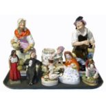 Staffordshire Cobbler and Wife together with various other Staffordshire figures. Condition