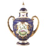 Coalport twin handled vase and cover