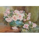 Maude Angell, Still life of azaleas in a vase, watercolour.