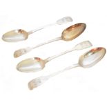 Four Victorian silver serving spoons,