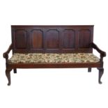 George III oak and mahogany cross-banded settle