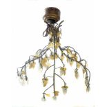 A electrolier pendant mounted forming a five branch umbrella of vines with Murano glass grapes.
