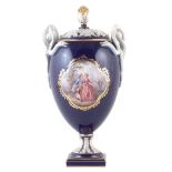 Meissen twin handled lidded vase