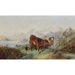 English School, 19th century, Highland scene with cattle and sheep, oil.