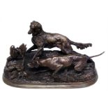 After P.J. Mene, late 19th century bronze of two sporting dogs flushing out a partridge