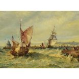 W.W. Muller, 19th/20th century, Coastal scene with various shipping, oil.