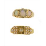 Two 18ct gold gem set dress rings,