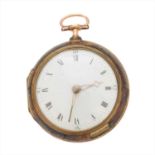 A George III 18ct gold and diamond verge pair cased pocket watch by William Tarleton,