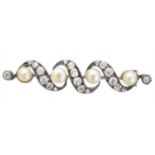 A Victorian pearl and diamond brooch,