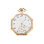 An Art Deco Elgin gold plated open face pocket watch,