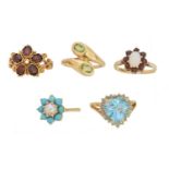 A selection of gem set dress rings,