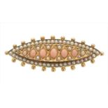 A late Victorian coral and split pearl brooch,