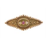 A late Victorian ruby and diamond brooch,