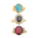 Three gem-set dress rings,