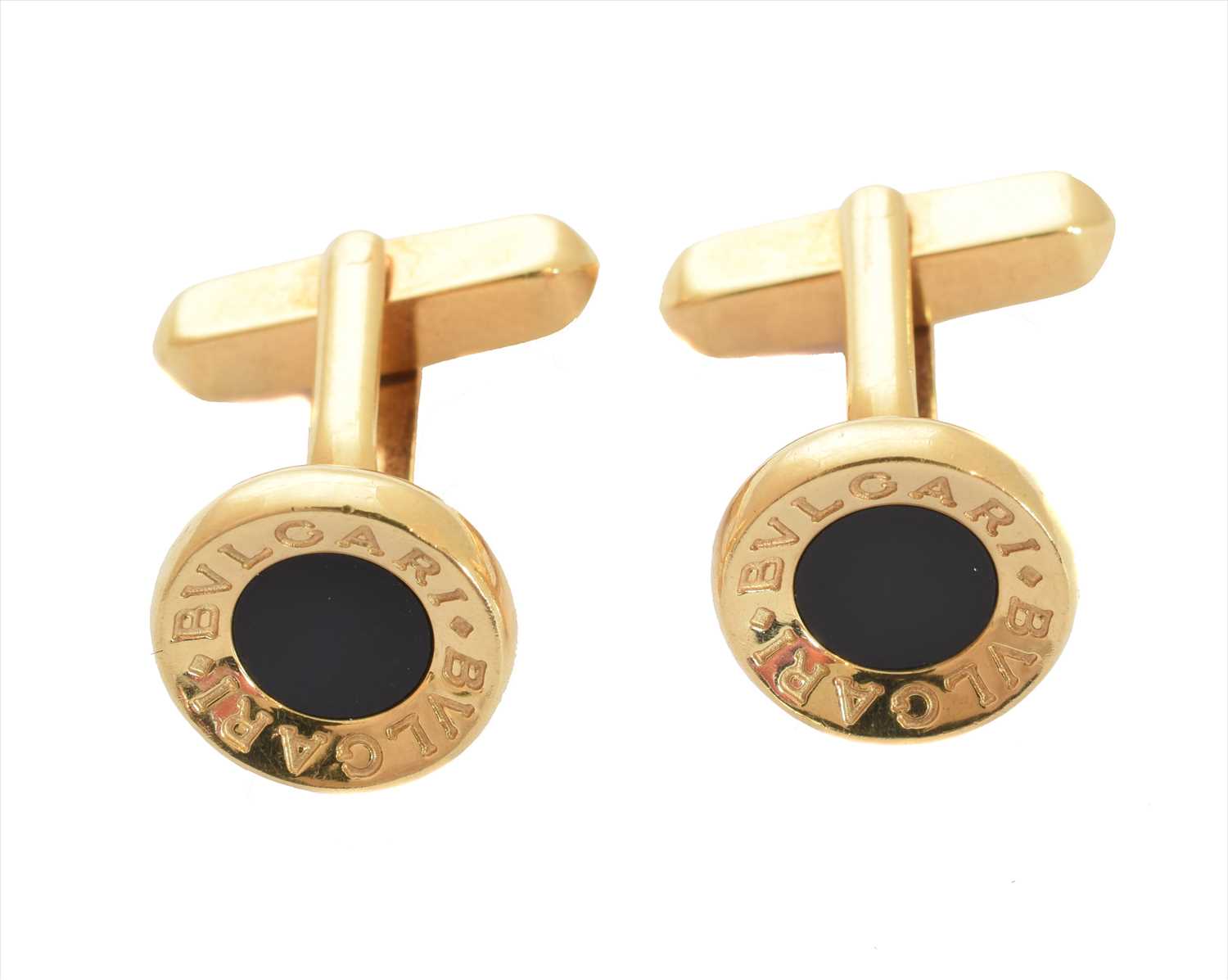 A pair of 18ct gold onyx cufflinks by Bulgari,