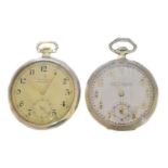 Two Art Deco steel open face pocket watches,