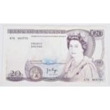 Elizabeth II, Series "D" Pictorial Twenty Pounds Error Banknote, EF.