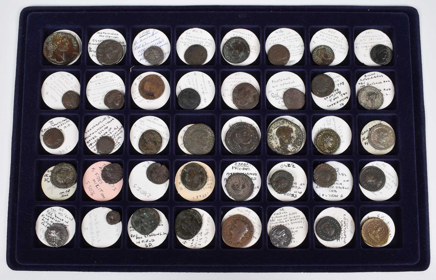Collection of ancient Roman and Egyptian coins and two coin cases. - Image 2 of 3