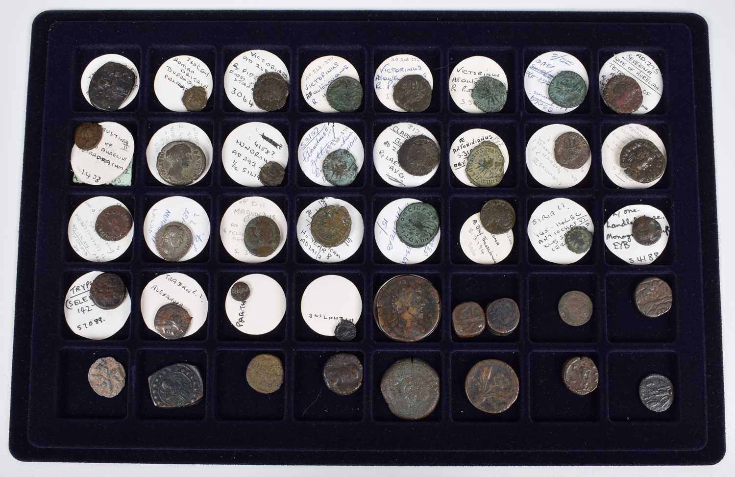 Collection of ancient Roman and Egyptian coins and two coin cases. - Image 3 of 3
