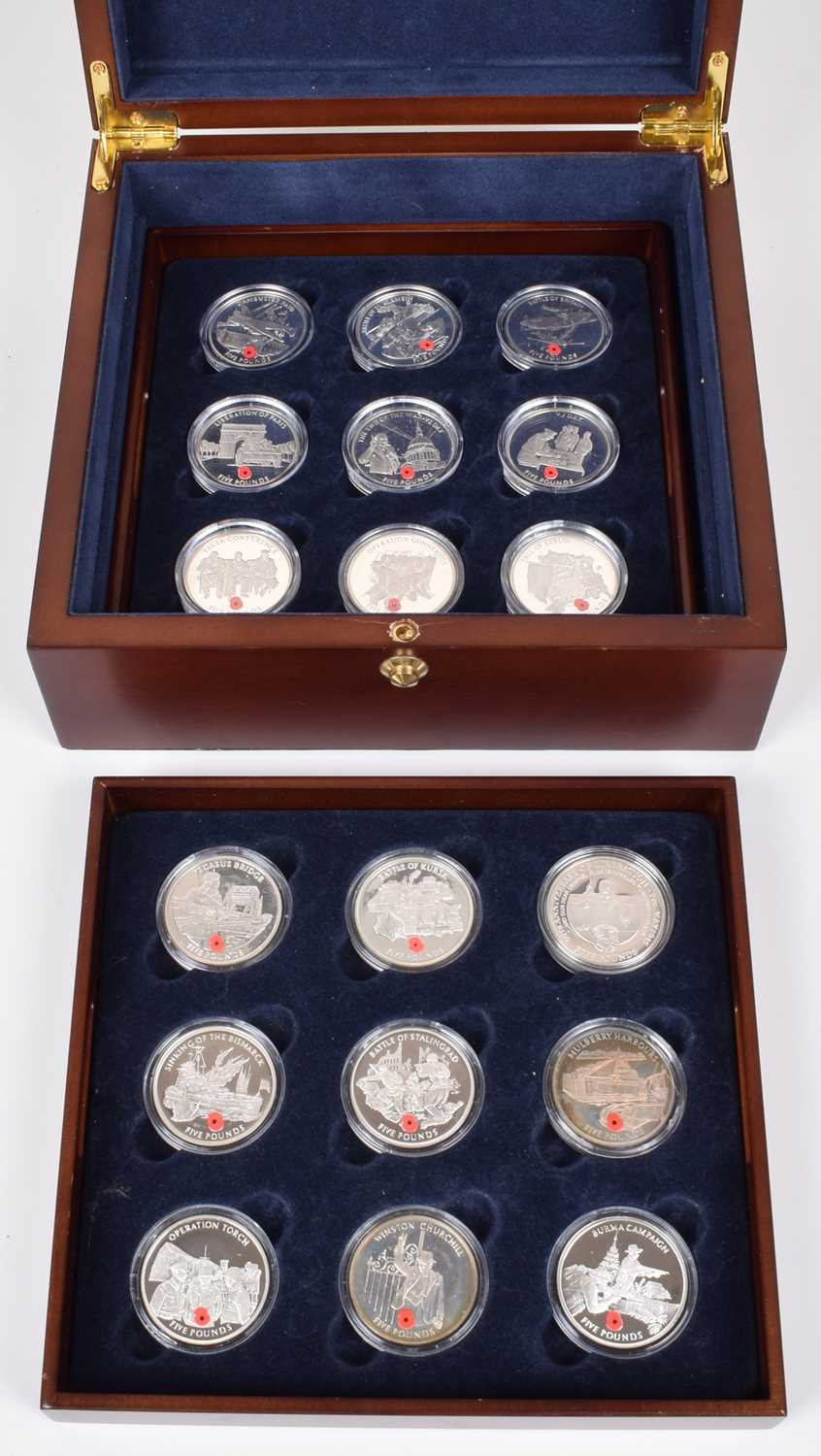 Westminster mint cased set of 17 silver proof Gibraltar 2004/5 WWII commemorative coins.