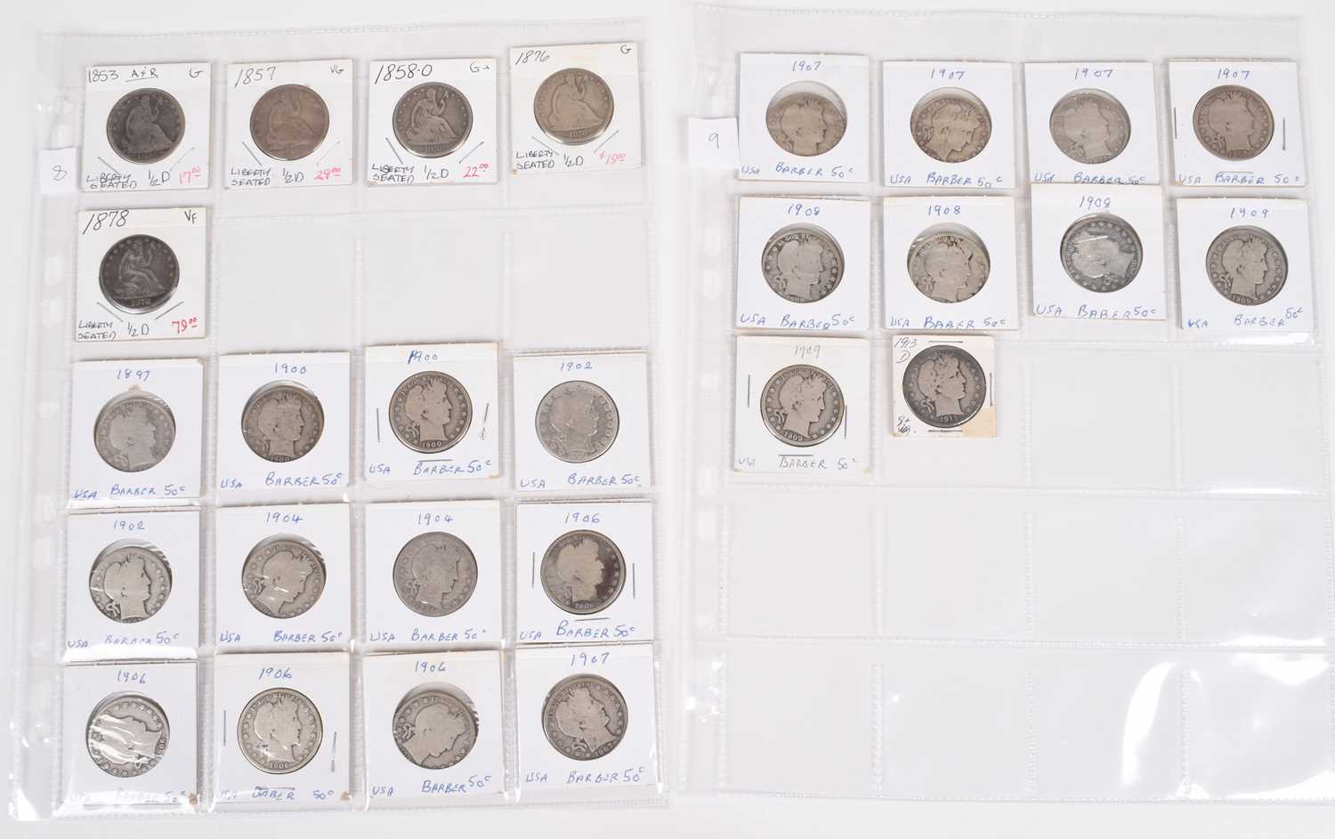 Two sheets of Barber silver half dollars (27).