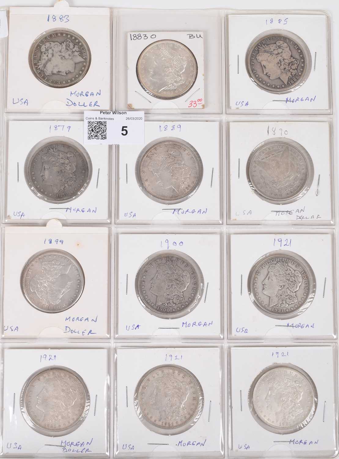 One sheet of silver Morgan Dollars 1883-1921 (12). - Image 3 of 8