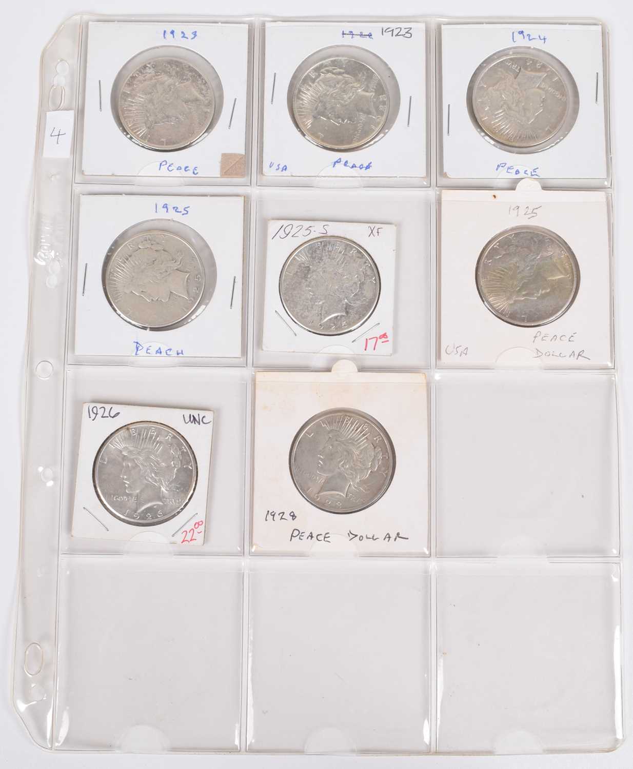 One sheet of silver Peace Dollars 1923-1926 (8).