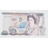 Elizabeth II, Series "D" Pictorial Twenty Pounds Error Banknote, AU.