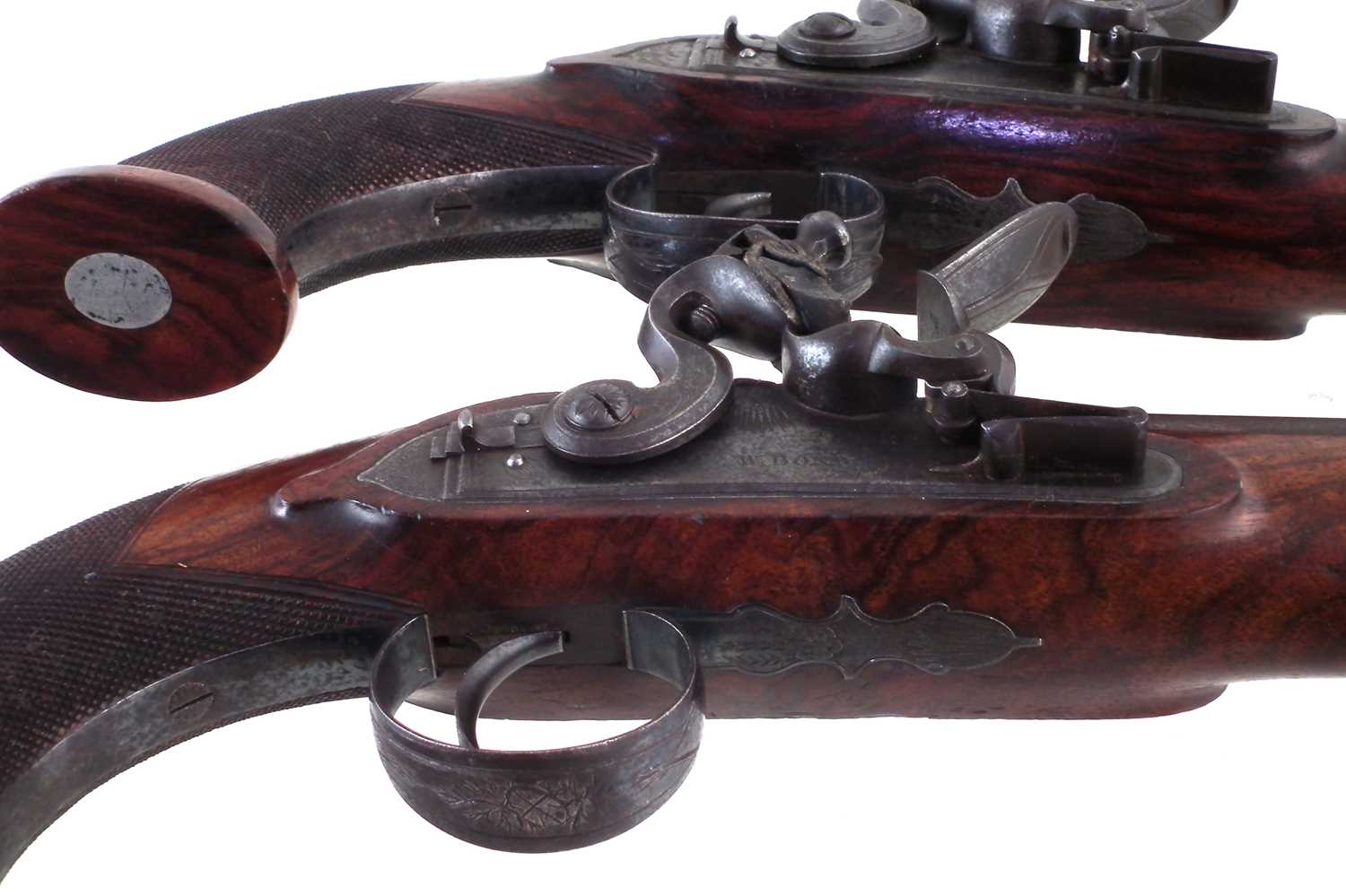 Pair of William Bond pair of 16 bore officer's pistols in later case - Image 9 of 16