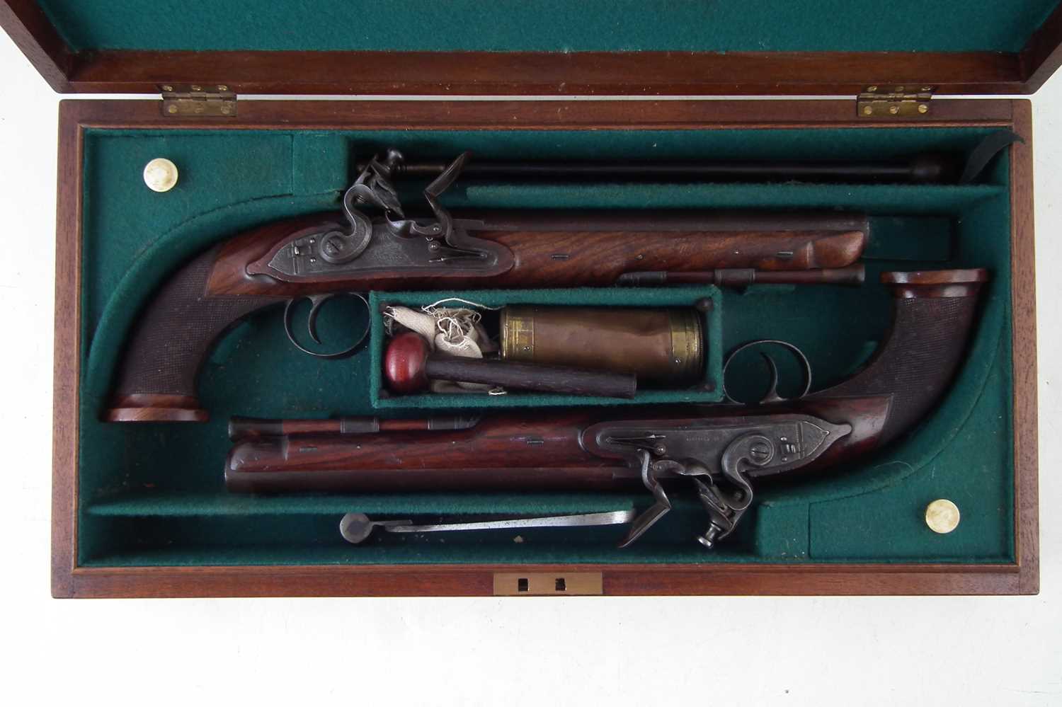 Pair of William Bond pair of 16 bore officer's pistols in later case