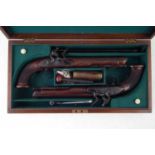 Pair of William Bond pair of 16 bore officer's pistols in later case