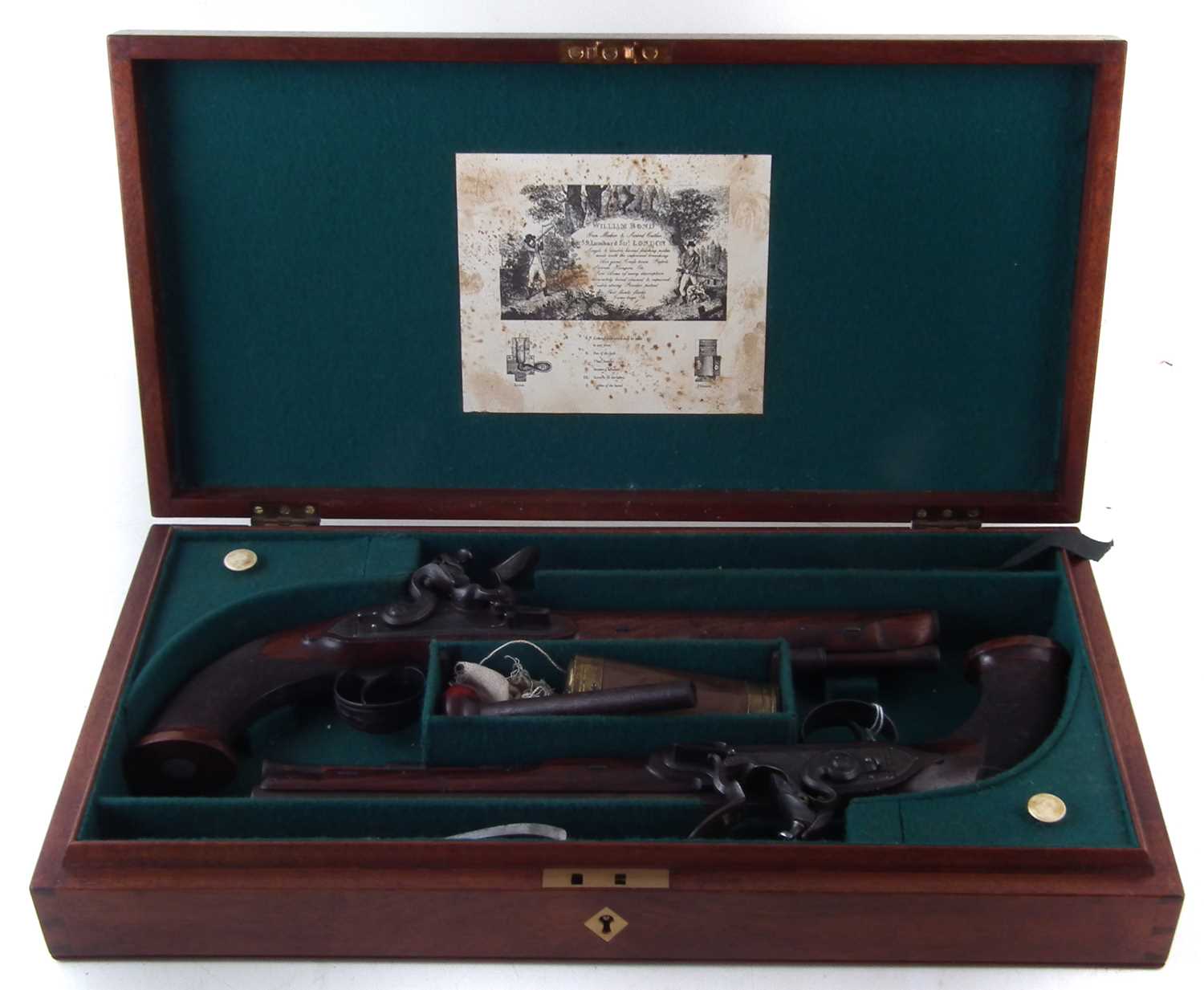Pair of William Bond pair of 16 bore officer's pistols in later case - Image 2 of 16