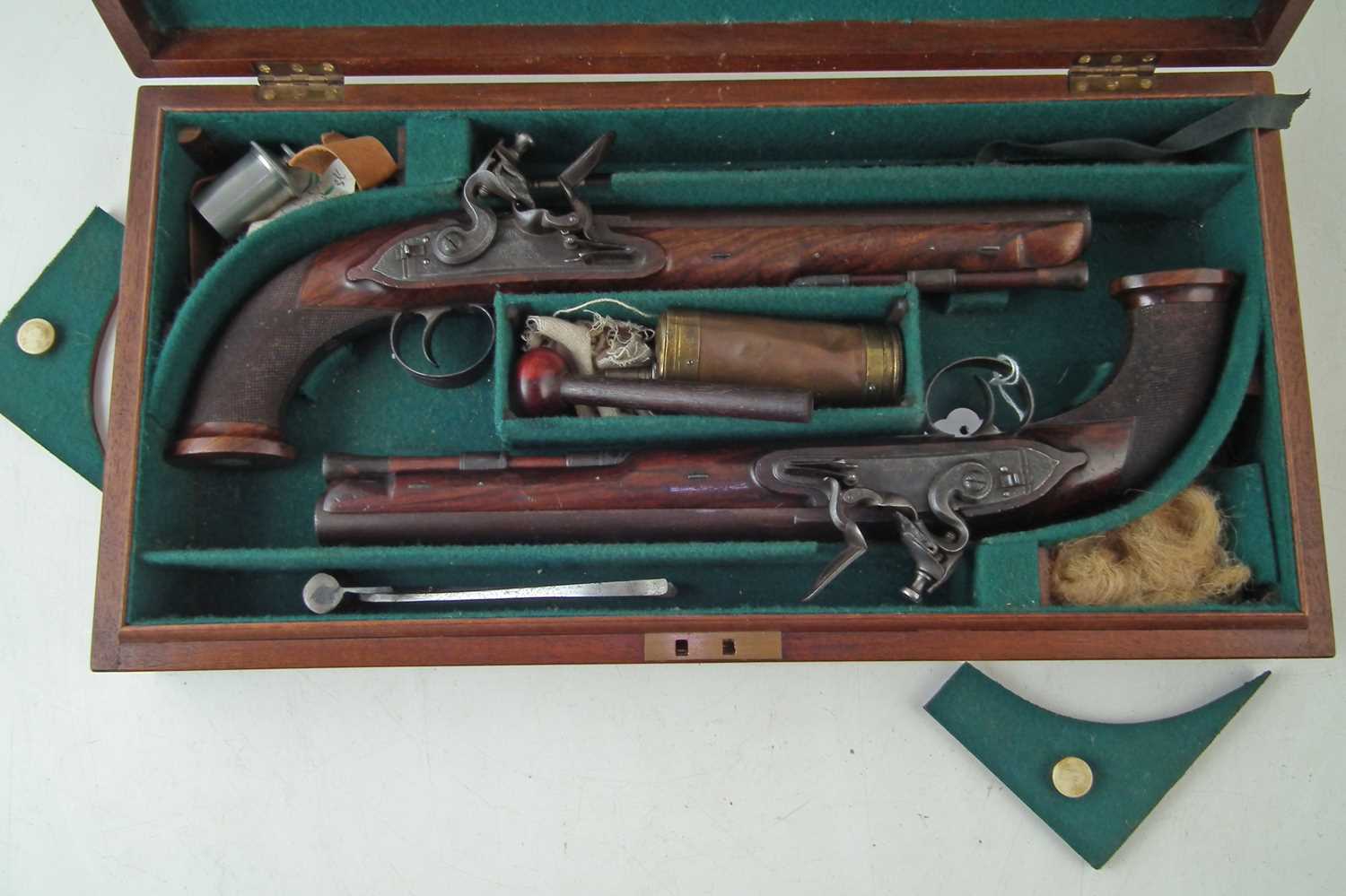 Pair of William Bond pair of 16 bore officer's pistols in later case - Image 3 of 16
