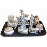 Contra Boehm girl on horseback spill vase figure a pair of figures and six basket/vase figures and