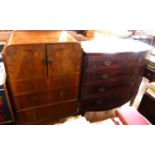 19th century mahogany and inlaid bow-fronted chest of drawers and Art Deco walnut tallboy.