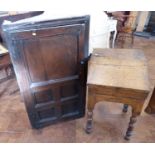 Small George III oak writing desk and corner cupboard