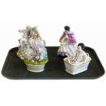 Four Contra Boehm figural lidded boxes,