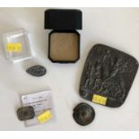 Assortment of various pilgrims seals and 1839 Communion Token (4).