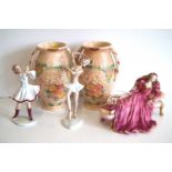 Franklin mint sleeping beauty, two Wallendorf figures and a pair of Arthur Wood vases