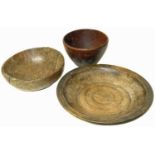 2 19th century treen bowls and one later