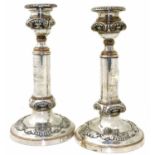 Pair of extending Sheffield plate candlesticks