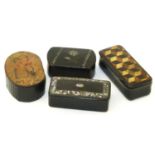 Four 19th century papier mache snuff boxes