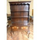 George III style oak dresser with plate rack on cabriole legs 106cm wide