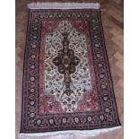 Iranian Qum silk rug, ivory field with garden pattern, multi-banded border, 133cm (53") x 84cm (